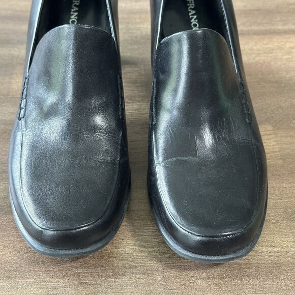 Franco Sarto Leather Nolan Pump 9.5M Black Loafer Heel Slip On Timeless Minimal - Picture 3 of 10
